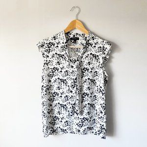 Black and White Floral Tie Front Blouse